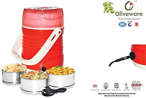 Oliveware Innovative Electric Lunch Box With 3 Stainless Steel Container (LB#6 SS)