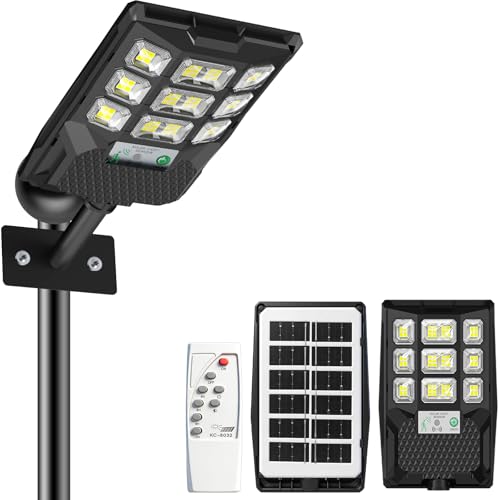CREATESTAR Farolas Solares Exterior 300W, 60 LED 6500K Luz Solar Exterior con Sensor de Movimiento, Mando a Distancia, IP66 Impermeable Luces Solares para Jardín Calle Valla Patio Garaje Camino
