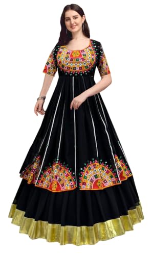 RoohVastra Indian Ready to wear Flared Navratri Style Indo Western Anarkali Style Gown with ghaghra for Women 5737 (Black, 36)