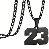 PAMTIER Número Collar para Hombres Mujeres Negro Cadena 00-99 Colgante Acero Inoxidable Delicado Atletas Digital 67 Declaración Personalizado Simple Joyería Negro Número 23