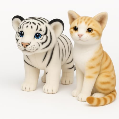 Image of Combo Pack ? 25cm White Tiger & 30cm Orange Cat Plush Toys | 2 Soft Stuffed Animals for Kids | Cute Jungle & Pet Plushies for Boys & Girls (Pack of 2)