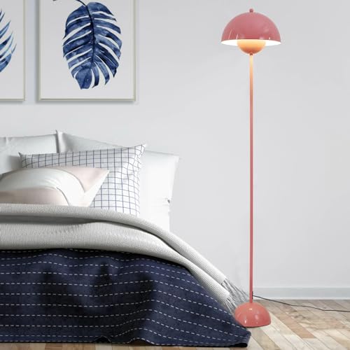 Image of Mid-Century Modern Metal Bud Floor Lamp for Home and Office, Light Pink