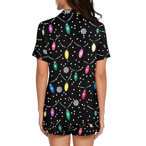 Image of Women's Short Sleeve Sleepwear Button 2 Piece Plus Size Pajamas Casual Soft Stretchy Funny Nightwear with Pockets
