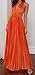 Women's Sleeveless Halter Deep V Neck Satin Bodycon Pleated Sexy Nightclub Party Dress Orange