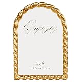 QPQIYIY Gold 4x6 Picture Frame, Real Glass Metal Cute Picture Frames, Unique Arched Rope Design, Tabletop or Wall Hanging
