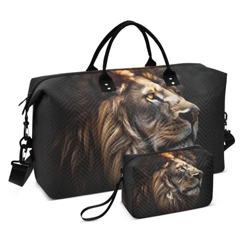 Large Travel Duffel Bag, Darkness Lion Face Sports Tote Gym Bag, Shoulder Weekender Overnight Bag for Women Men, Carry On Luggage with Toiletry Bags