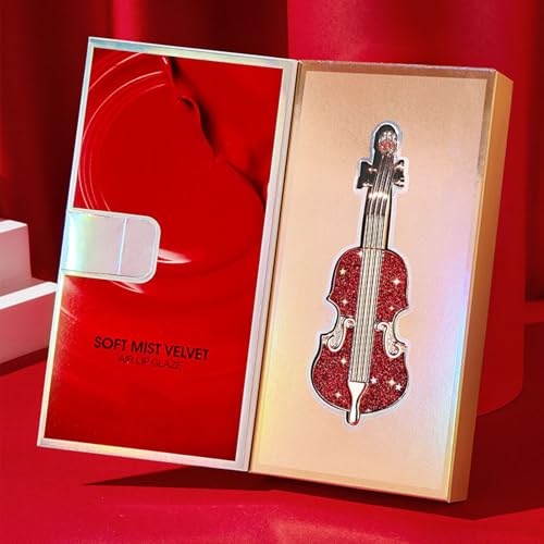Gireatick Long Lasting Matte lipstick in Velvety Red, Unique Violin Appearance Design, Waterproof Durable Mist Liquid Lipstick with Gift Box (Red)