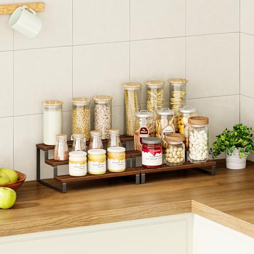 Image of Giikin 3-Tier Spice Rack, 13.8 Inch Wood Countertop Spice Storage Holder, Kitchen Pantry Cabinet Organizer Cupboard for Spice Bottles, Jars, Seasonings, Baking Supplies, Metal Frame(Set of 2)
