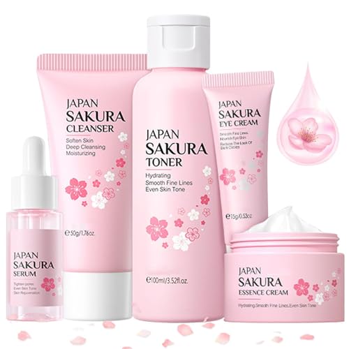 QPHRYBMW Set De Cuidado De La Piel Sakura para Adolescentes, Set De Viaje De 5 Piezas, HidratacióN Profunda, Equilibrio De Grasa para El Cuidado Diario De La Piel