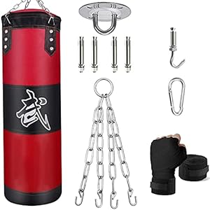ZERUIDM-Hanging-Punching-Bag-Set-Unfilled-Heavy-Boxing-Bags-Kickboxing-Bag-for-Adults-Kids-Youth-Boxing-Set-with-Hand-Wraps-Punching-Bag-Hangers-for-MMA-Muay-Thai-Karate-Taekwondo-Training ZERUIDM Hanging Punching Bag Set Unfilled, Heavy Boxing Bag Kickboxing Bag for Adults Kids, Youth Boxing Set with Hand Wraps, Punching Bag Hangers, for MMA Muay Thai Karate Taekwondo Training