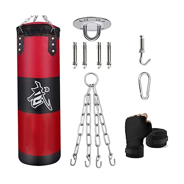 ZERUIDM-Hanging-Punching-Bag-Set-Unfilled-Heavy-Boxing-Bags-Kickboxing-Bag-for-Adults-Kids-Youth-Boxing-Set-with-Hand-Wraps-Punching-Bag-Hangers-for-MMA-Muay-Thai-Karate-Taekwondo-Training ZERUIDM Hanging Punching Bag Set Unfilled, Heavy Boxing Bag Kickboxing Bag for Adults Kids, Youth Boxing Set with Hand Wraps, Punching Bag Hangers, for MMA Muay Thai Karate Taekwondo Training