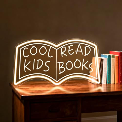 Cool Kids Read Books Neon Signs for Wall Decor Suitable for Library Classroom Reading Corner Bedrooms. Book Neon Light Sign with Adjustable Dinmmer Switch Reading Letter LED Neon Lights 16.75*8.66Warm White