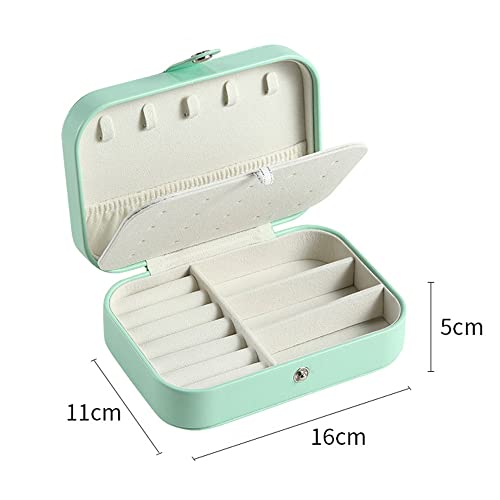 Caixa de joias duas camadas couro PU joias anéis brincos colares (VERDE)