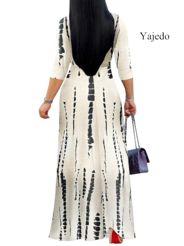 Image of Yajedo Womens Casual Summer Maxi Dress Plus Size Sexy Wrap V Neck 3 /4 Sleeve Sundress with Pockets