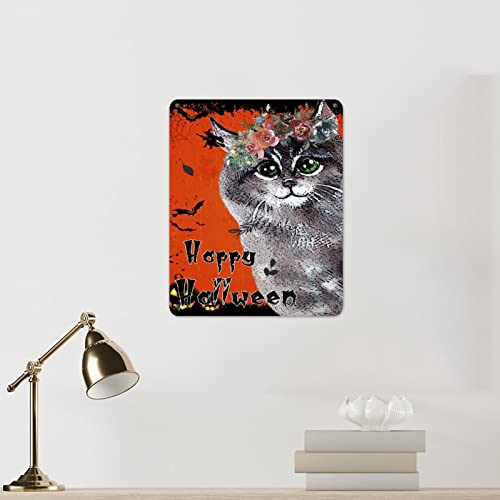 Panneau en étain Halloween Witch Cat rustique en métal durable