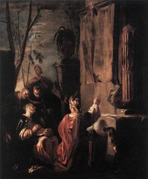 Peinture à l'huile Scythians at The Tomb de Ovid 1640 tableau grand format Schönfeld 36 x 48