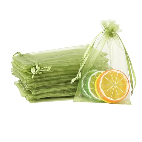 POPOYU 100Pcs Sachet Organza Vert, 9×12cm Pochette Bijoux, Sachet Lavande Vide, Tulle Dragées, Sachet Dragees, Pochon Bijoux, Sac Organza, Sac Cadeau Tissu,...