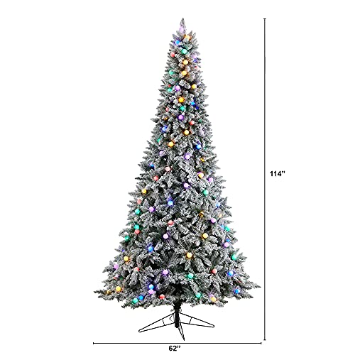 9.5Ft. Flocked British Columbia Mountain Fir Artificial Christmas Tree With 150 Multi Color Globe Bulbs And 2297 Bendable Branches #TOP1