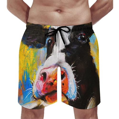 Maillot de bain séchage rapide avec motif vache peinte à l'huile pour homme