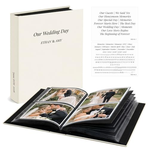 Vienrose Wedding Photo Album 4x6 200 Pockets Photo Window Beige | Cloth Cover, Wedding Crystal Stickers, Tweezers, Acid Free Pages