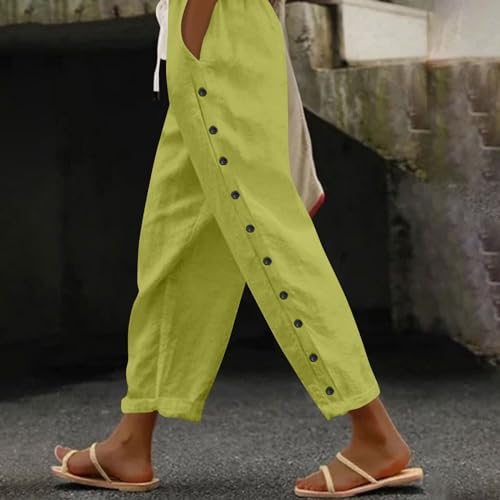 Striped Linen Pants for Women 2025 Plus Size Trendy Summer Straight Leg Casual Elastic Waist Cropped Beach Trousers2