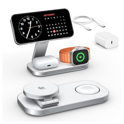 3-in-1 Charging Station for Apple Device, Qi2 25W Certified Magnetic Wireless Foldable Fast Charger Stand Compatible with MagSafe for iPhone 17e/17/16/15/14/13/12/Air Series, Apple Watch & AirPods