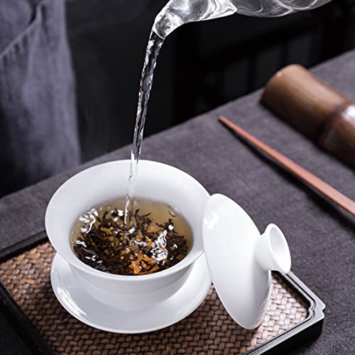 Image of Liang baobao Traditional Gaiwan Tea Set with Lid and Saucer Classic White Tea Cup Porcelain Teacups 10oz