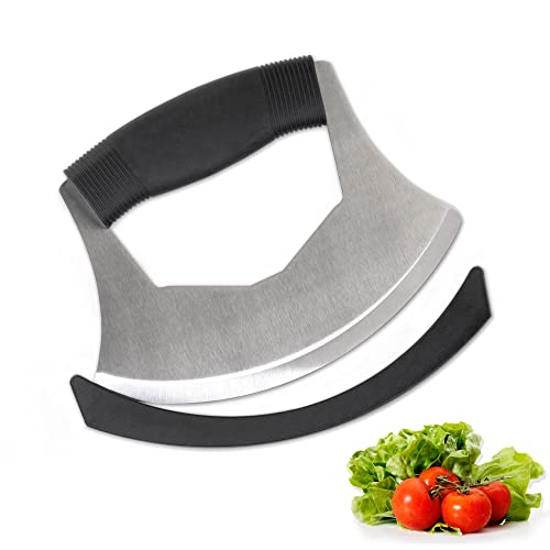 Comparison: Best Knife For Dicing Onions 6 XoYoZo Salad Chopper Mezzaluna Knife with Protective Cover and Anti-Slip Handle Stainless Steel Chopper Vegetable Cutter Onion Chopper Mincing Knife Pizza Cutter