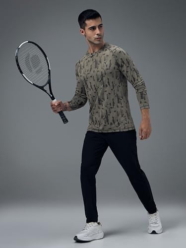 Image of TECHNOSPORT Men's Slim Fit All Over Print Jacquard Crew Neck Full Sleeve T-Shirt, Quick Dry Activewear Tee with UPF 50+ Sun Protection for Gym, Running, Sports & Everyday Wear