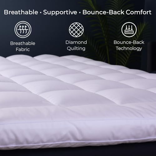 Neo Extra Thick 10CM Mattress Topper Soft Memory Foam Plush Bounce Fibre Breathable Diamond Quilted Fabric Elastic Anti Slip Corner Straps Secure Fit All Uk Bed Sizes (Super King) - 2