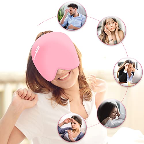 Image of ComfiTECH Head Ice Pack Wrap Cold Cap Cooling Gel Hat, Medium, Pink | Remains Pliable Frozen, Cold Compress for Head, Sinus Tension, Stress and Puffy Eyes