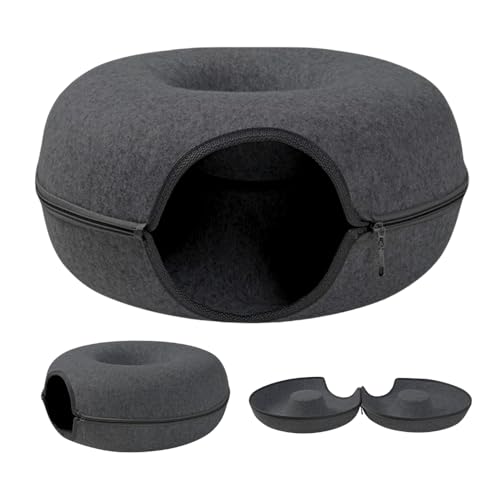 Cama Túnel Grande e Redonda para Gatos - Brinquedo Divertido de Tubo em Feltro (Cinza escuro)