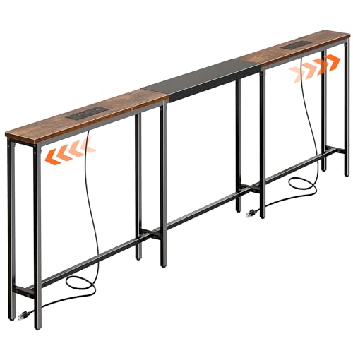 Huuger Narrow Sofa Table 2 Power Outlets, 86.6-110.2 Inch