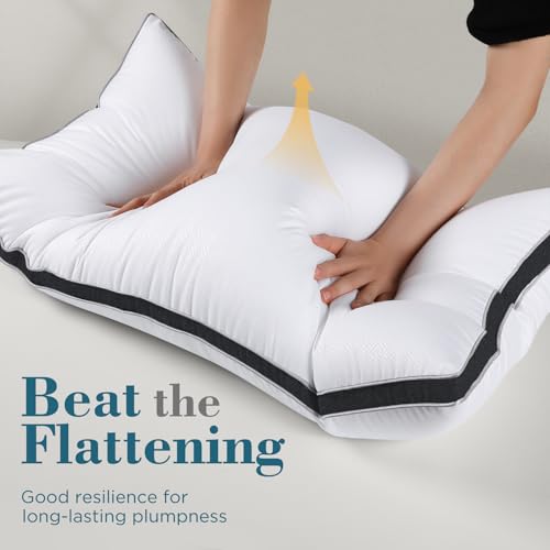 Image of viewstar Pillows Standard Size Set of 2, Firm Support Bedding, Black | Down Alternative, Gusseted, Hotel Quality, Fluffy Plump Filling, Oeko-Tex Certified, Machine Washable, for Side Sleepers