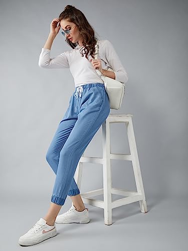 Image of Dolce Crudo Women's L Blue Regular Length Mid Rise Clean Look Regular Fit Denim Joggers
