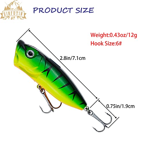 Topwater Popper Fishing Lures Artificial Hard Swimbaits 2.5"/2.9" Popper Vmc Treble Hooks Fishing Plugs For Freshwater Saltwater Trout Walleye Blueback Salmon Catfish (0.42Oz (12G) - 6Pcs) #TOP1