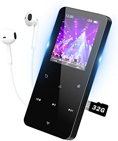 32GB Mp3 Player with Bluetooth 5.0,Play Music up to 30 Hrs.Portable Digital Lossless Music MP3 MP4 Player with FM Radio, Voice Recorder, Super Light Metal Shell Touch Buttons - Black