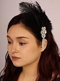 Aimimier Bridal 1920s Flapper Black Feather Clip with Flower Crystal Tassel Roaring 20s Feather Headpiece Party Festival Halloween Hair Accessories for Women