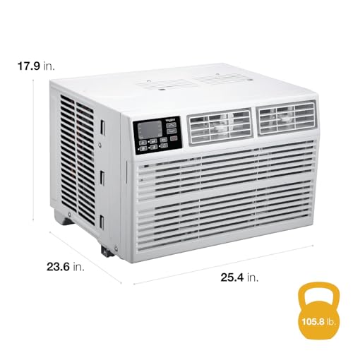 Image of Whirlpool 15,000 BTU Window Air Conditioner with Dehumidifier, White | 115V, Remote Control, Auto-Restart, 24H-Timer, for Rooms up to 700 Sq. Ft., Living Room, Bedroom, or Kitchen