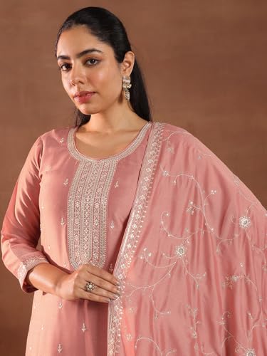 Image of Libas Embroidered Silk blend Straight Kurta Set for Women | ethnic wear | bridal suit | wedding dress | occasion wear