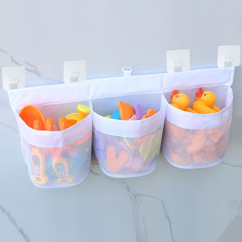 TNSLAND Badewannenspielzeug Aufbewahrung, 3 Fächer Badewannennetz mit 5...