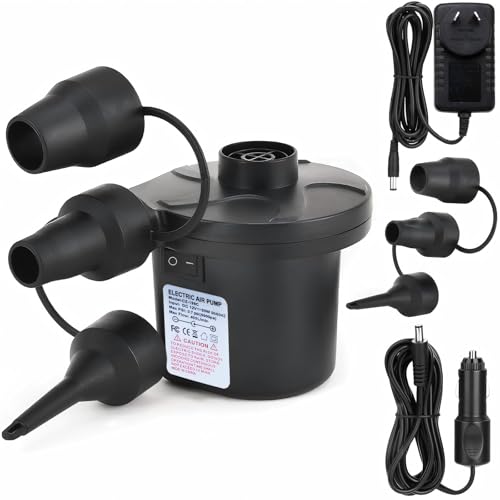 Electric Air Pump for Inflatables + 3 Nozzles, Car and Home Inflator/Deflator Pumps Portable Quick-Fill, Ideal for Air Mattress Balloon Pump Swimming Rings Inflatable Boat Pool Floats Raft Sofa Kayak