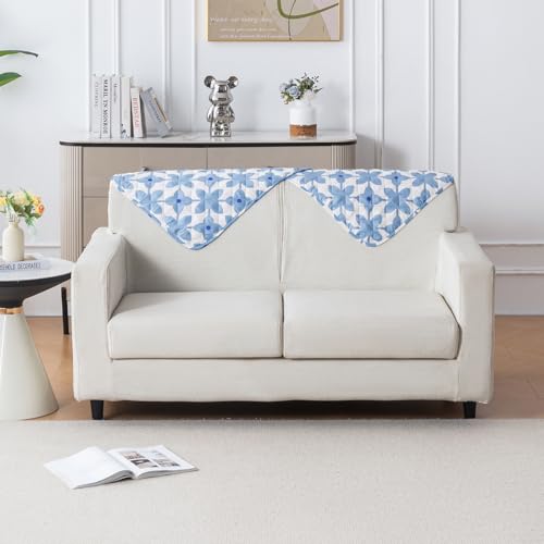 Image of House of Quirk 'Mughal Series' Printed Quilted Sofa Cover for 1 /2 /3 /4 Seater - Anti-Slip, Washable Couch Protector Slipcover (Backrest, Indigo Motif, 50x70 cm)