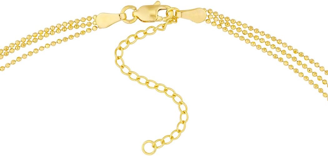 JewelryWeb 14k Yellow Gold Triple Strand Bead Chain Necklace Adjustable Necklace 18 Inch Strand Necklace for Women and Men