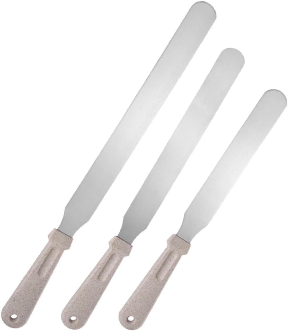 3pcs Baking Cake Spatula Stainless Steel Wheat Straw Silver