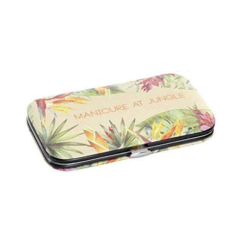 Set/Kit De Manicura De 5 Piezas Con Estuche, Inoxidable. Diseño De Jungla, Con Estilo Tropical (10,8Cmx6,5Cmx2Cm) - Hogar Y Más - B