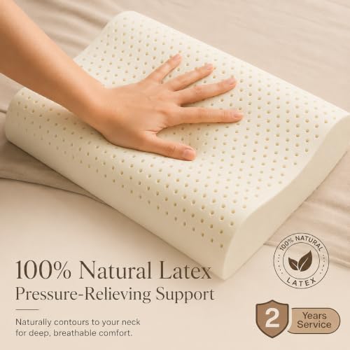 Image of kasiemobi Contour 100% Natural Latex Pillow Dual Height Support | White Color, Soft Knitted Fabric Zipper Cover | Side and Back Sleepers, Neck and Spine Alignment | Unisex, Breathable