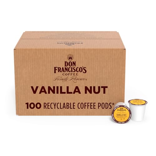 Don Francisco's Vanilla Nut Flavored Coffee Pods, 100 Count, Medium Roast, Compatible with Keurig Brewers