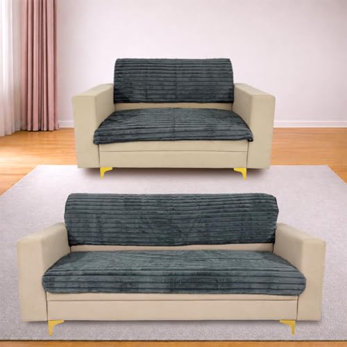 Image of Homerz Premium Rabbit Fur Sofa Cover with Anti-Skid Backing, Soft Plush Fabric Sofa Protector for Living Room Furniture (Grey, 5 (3+2) Seater, Seat Cover with Backrest)