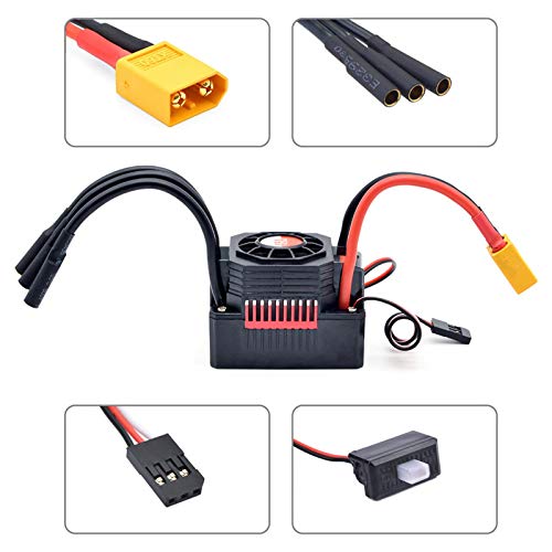 OWSOO 45A ESC com BEC XT60 Plug 2-3S à prova d'água Brushless ESC para 1/12 1/10 RC Car 3650 Motor
